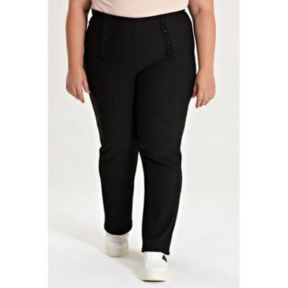 Calça Feminina Plus Size Malha Turim Cós Reto Detalhe Botão - Serena ...