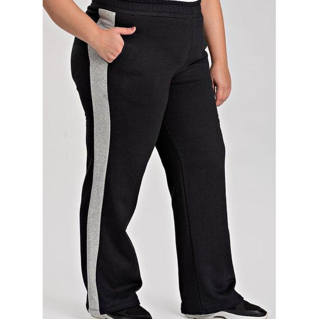 Calça Feminina Plus Size Wed Leg Moletom Faixa Lateral Cós com Elástico Bolsos Funcionais - Serena