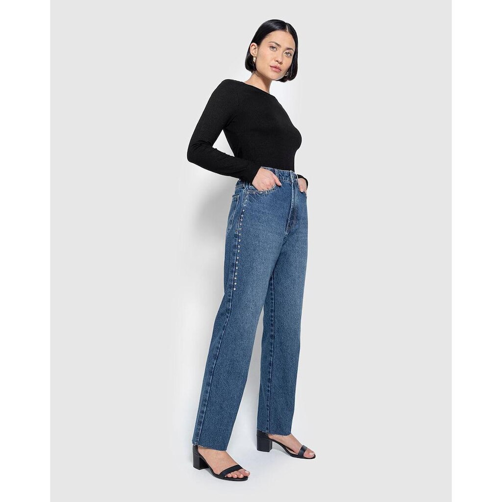 Calça Feminina Reta Cropped Em Jeans 100% Algodão - ENFIM