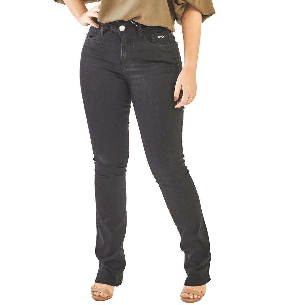 Calça Feminina Sarja com Elastano Flare Oppnus Empório - Preto | Netshoes