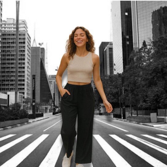 Calça Feminina Viscolinho com Amarração Lateral