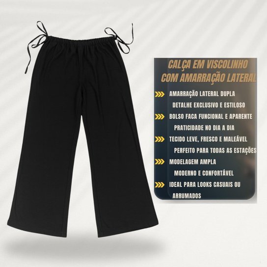 Calça Feminina Viscolinho com Amarração Lateral