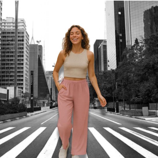 Calça Feminina Viscolinho com Amarração Lateral