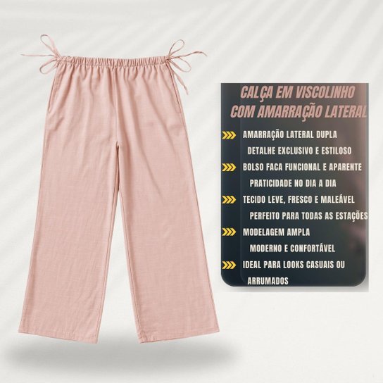 Calça Feminina Viscolinho com Amarração Lateral