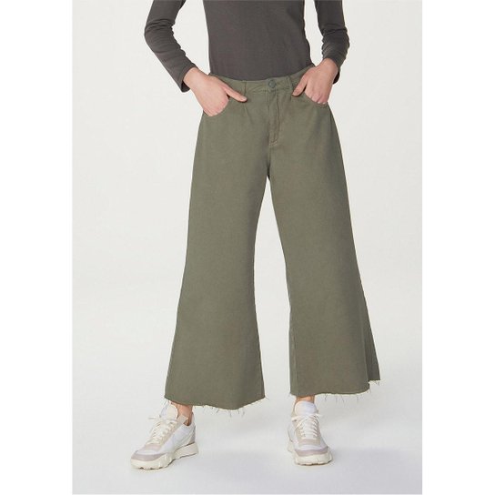 Calça Feminina Wide Leg Em Sarja De Algodão - H9B2NMCSN7 - Verde Menor preço em Calça Feminina Wide Leg Em Sarja De Algodão - H9B2NMCSN7 - Verde