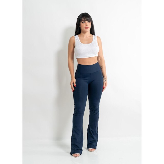 Calça Flare Bailarina Boca de Sino Cintura Alta Poliamida