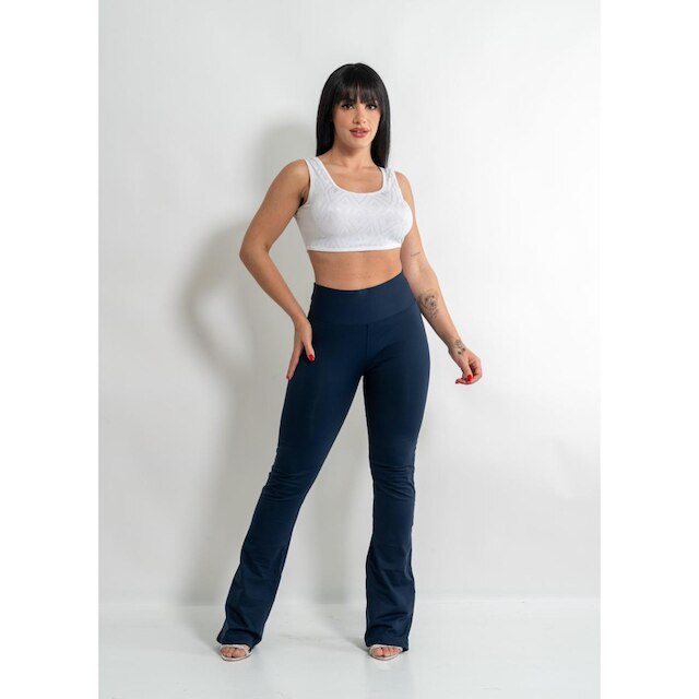 Calça Flare Bailarina Boca de Sino Cintura Alta Poliamida