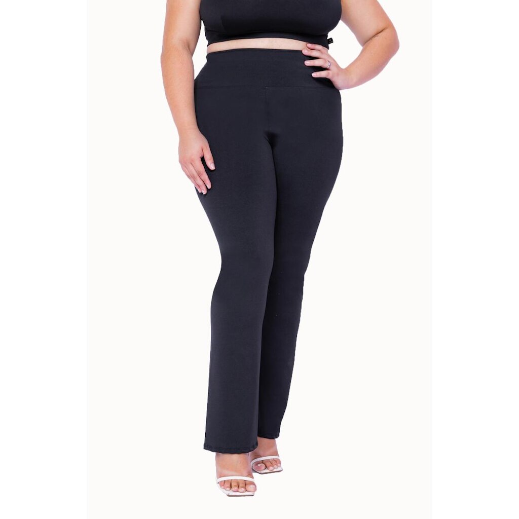 Calça Flare Bailarina Boca De Sino Plus Size Em Tecido Ultra Grosso Cos Bem Alto