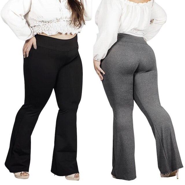 Calça Flare Bailarina Plus Size Cintura Alta Poliamida