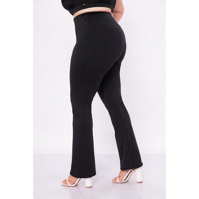 Calça Flare Bailarina Plus Size G1 G2 G3 G4 Cintura Bem Alta Em Suplex - WOLFOX