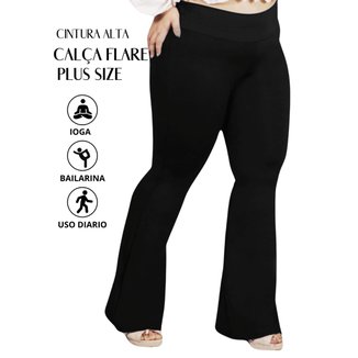 Calça Flare Bailarina Plus Size G1 G2 G3 G4 Cós Alta Em Suplex WOLFOX
