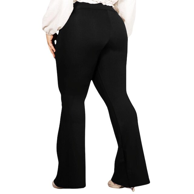 Calça Flare Bailarina Plus Size G1 G2 G3 G4 Cós Alta Em Suplex WOLFOX