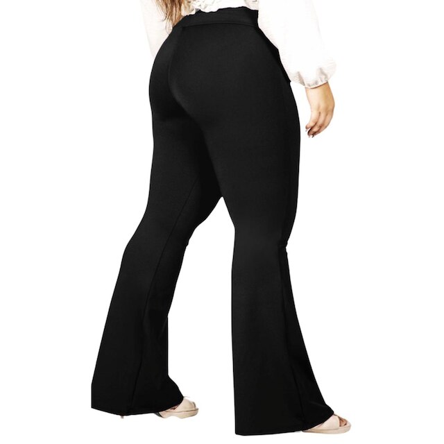 Calça Flare Bailarina Plus Size G1 G2 G3 G4 Cós Alta Em Suplex WOLFOX