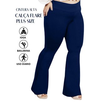 Calça Flare Bailarina Plus Size G1 G2 G3 G4 Cós Alta Em Suplex WOLFOX