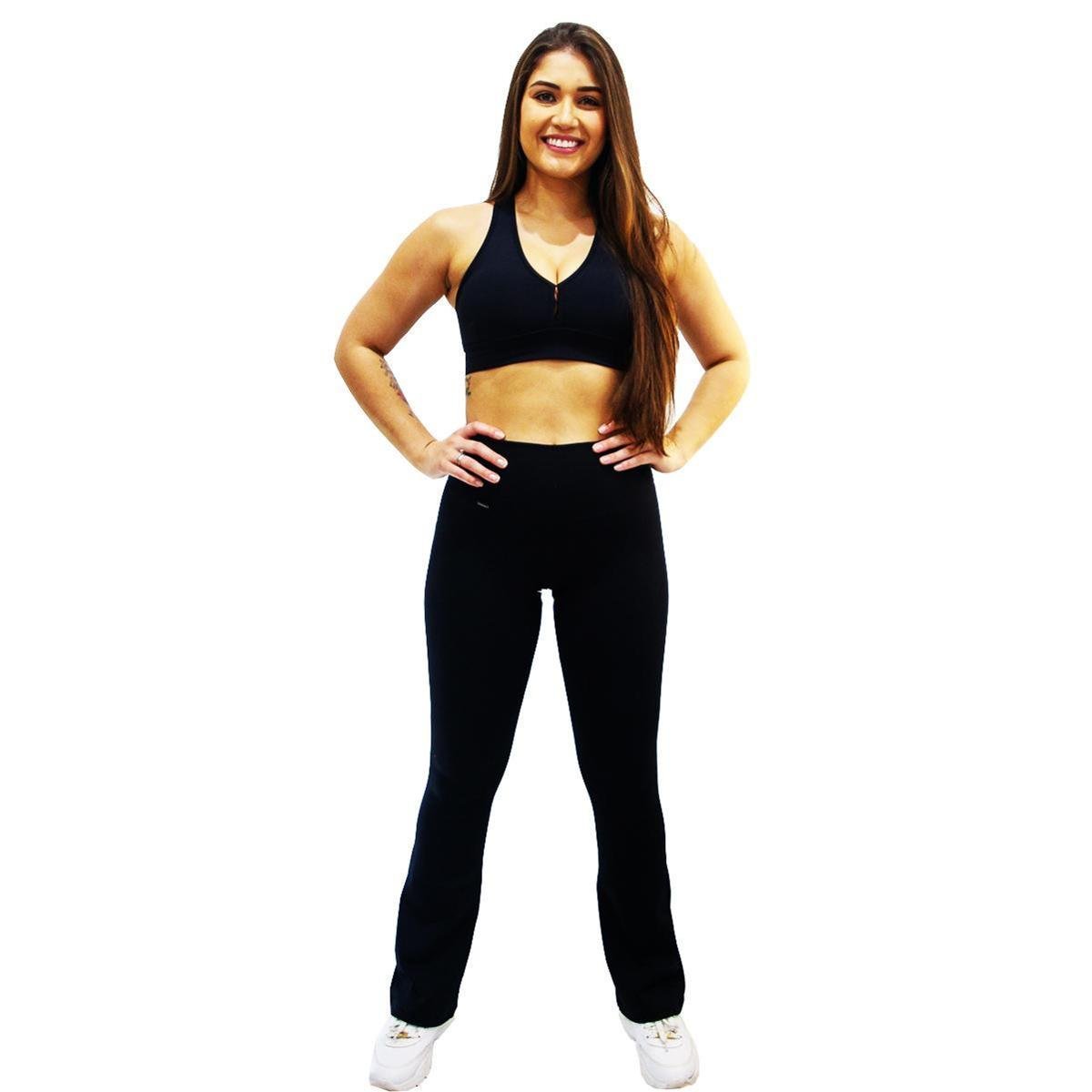 Calça flare de suplex de poliamida DA Modas