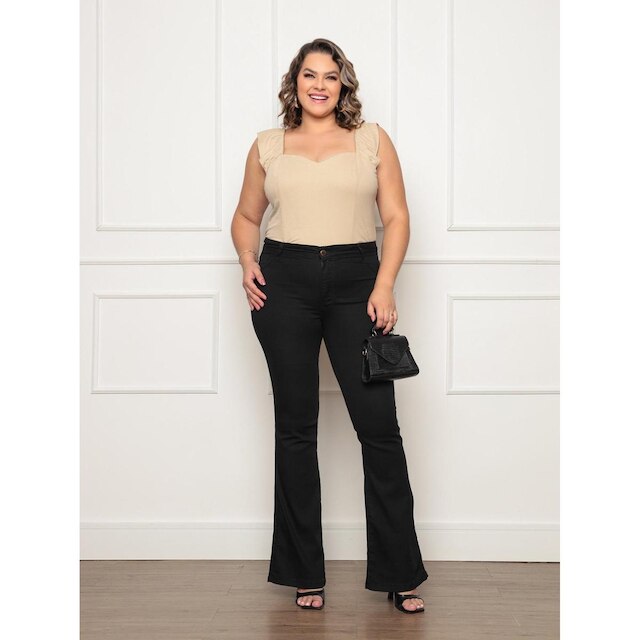 Calça Flare Feminina Plus Size Preta Premium