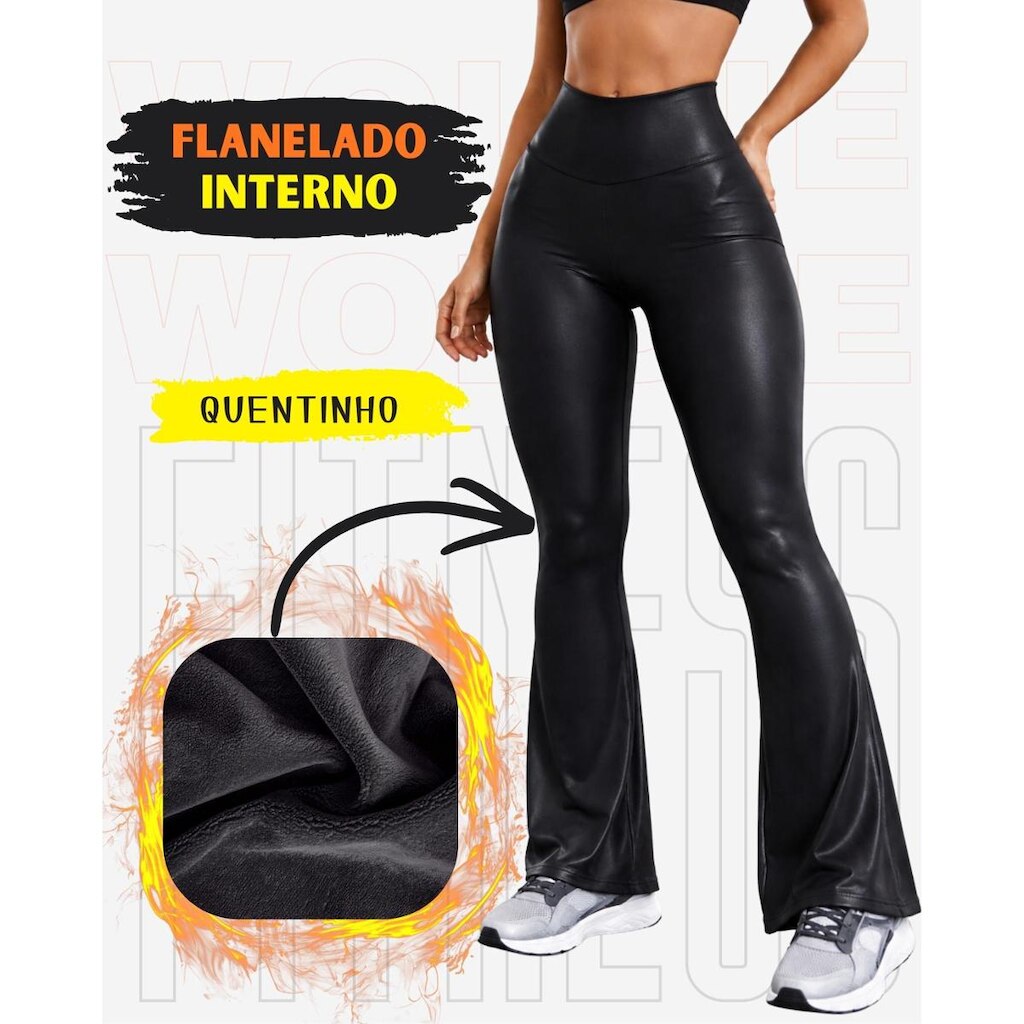 Calça Flare Flanelada Termica Peluciada Com Brilho Em Suplex WOLFOX Feminina