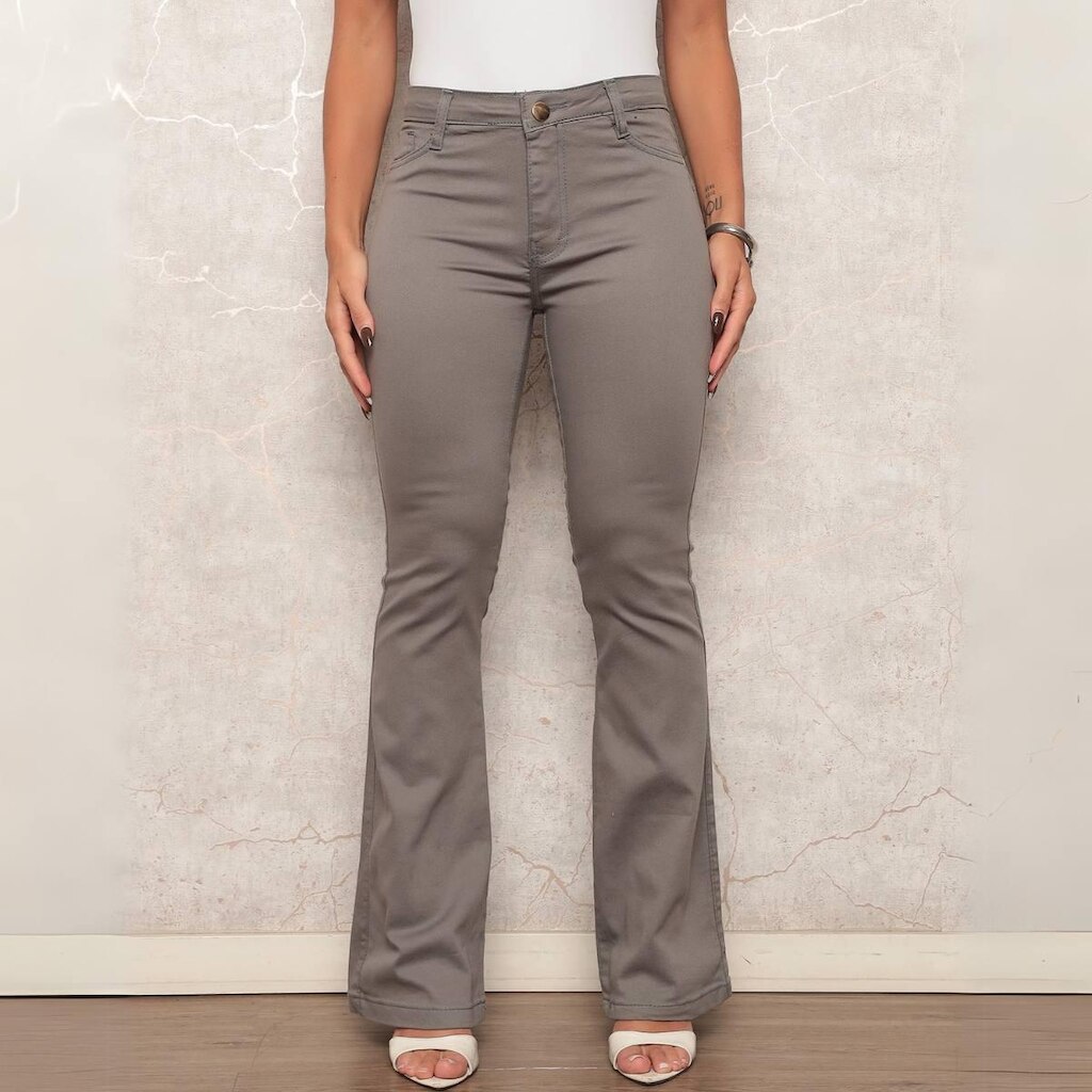 Calça Flare Sk Jeans Bootcut Sarja Acetinada com Elastano Feminino
