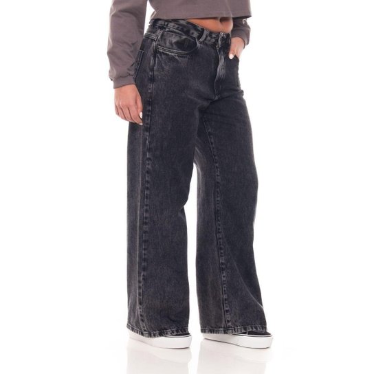 Calça Freesurf Wide Leg Estonada Black Denin Tamanho:40;Cor: