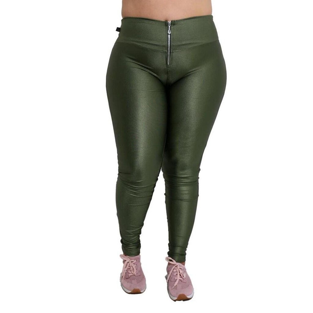 Calça Fuso com Zíper Plus Size - Verde Militar - G2