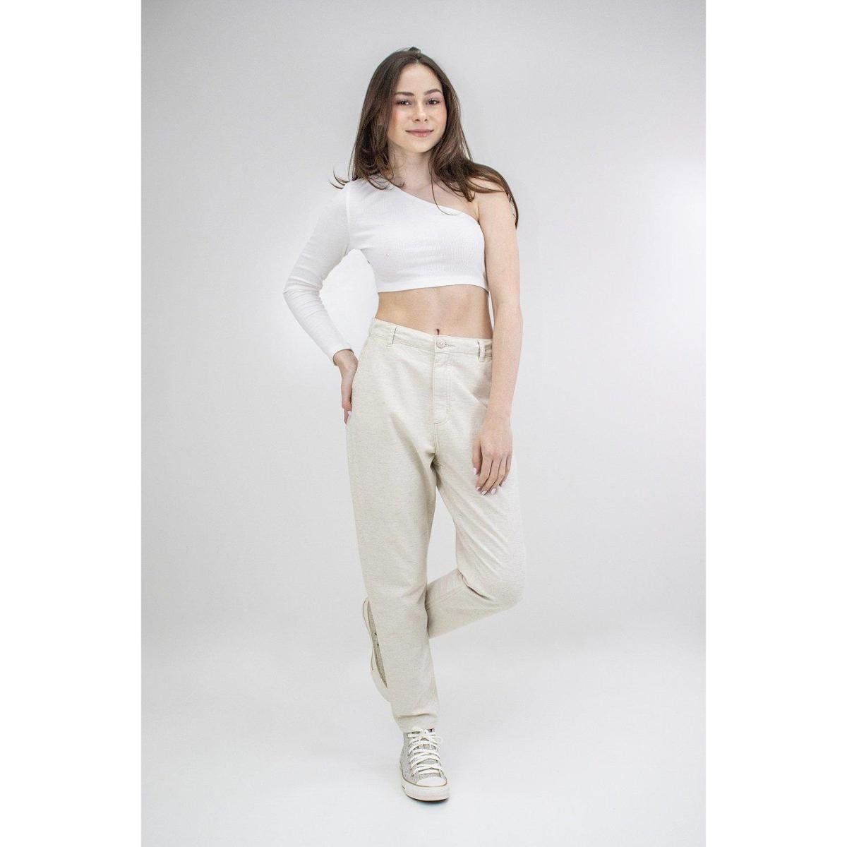 Calça Infantil Feminina Mom em Linho Menor preço em Calça Infantil Feminina Mom em Linho