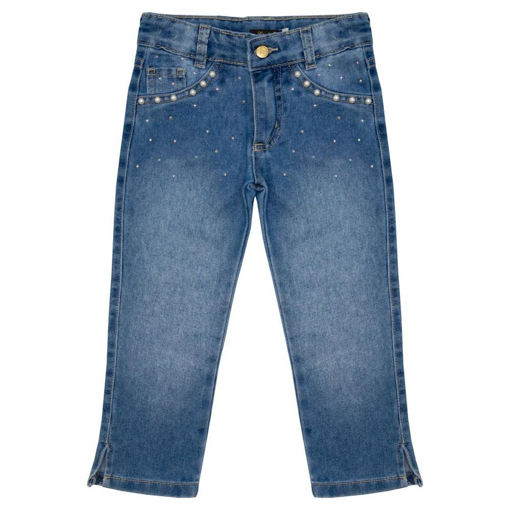 Calça Infantil Look Jeans c/ Pérolas Reta Jeans - 02 - UNICA
