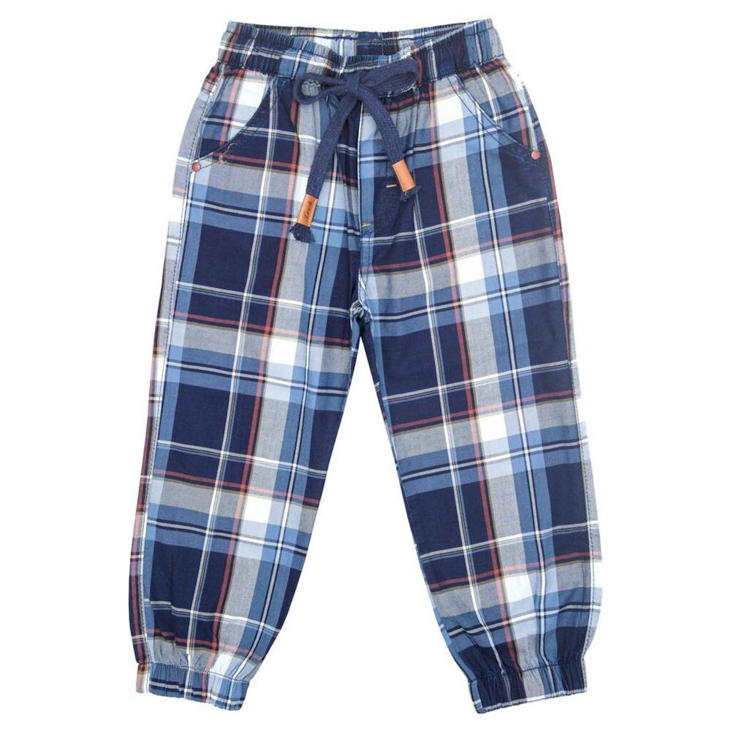 Calça Infantil Look Jeans Jogger Xadrez Azul - UNICA - 01