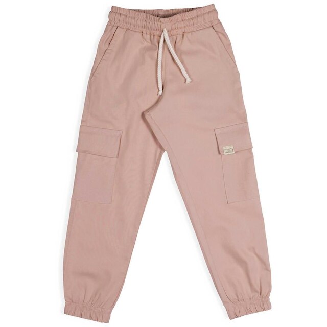 Calça Infantil Menina Jogger Bolso Cargo Elástico Sarja