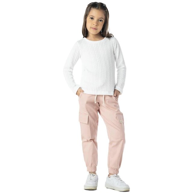 Calça Infantil Menina Jogger Bolso Cargo Elástico Sarja