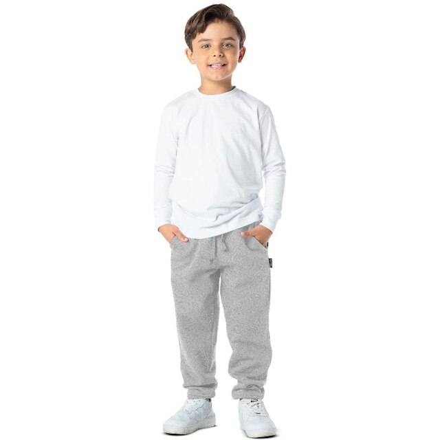 Calça Infantil Menino Moletinho Básica Lisa Inverno Cinza