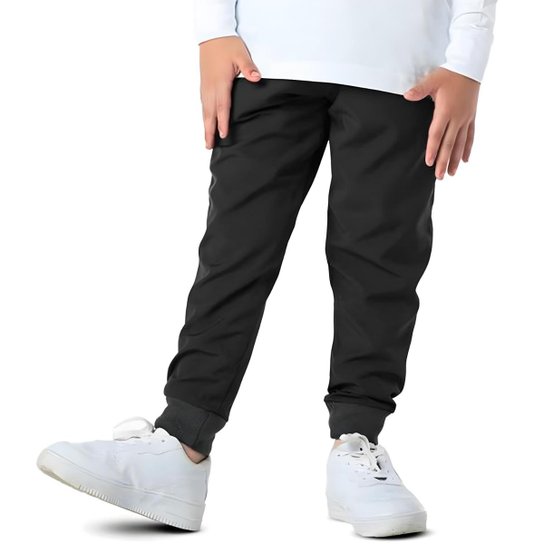 Calça Infantil Menino Quente Com Punho Microfibra Preta