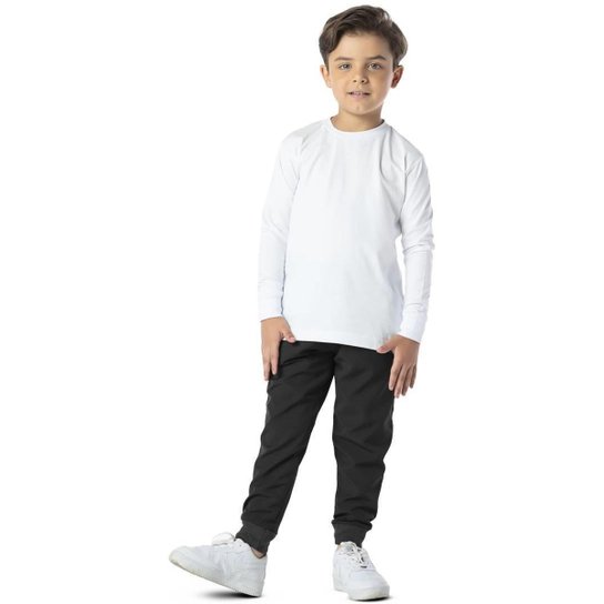 Calça Infantil Menino Quente Com Punho Microfibra Preta