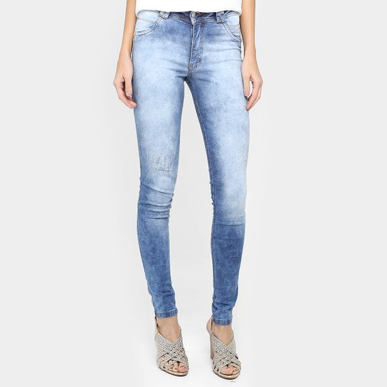 Calça Jeans Biotipo Skinny Marmorizada Puídos - Jeans