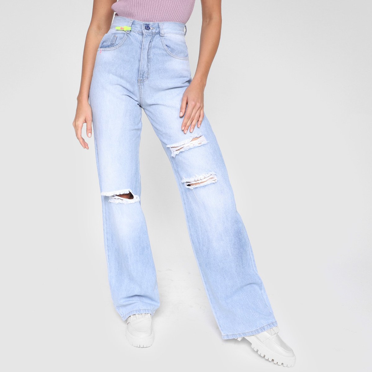 Calça Jeans Biotipo Wide Leg Rasgada Feminina Menor preço em Calça Jeans Biotipo Wide Leg Rasgada Feminina