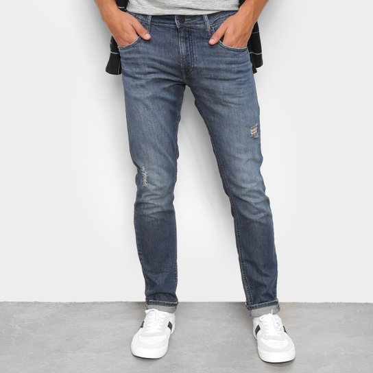 Calça Jeans Calvin Klein Rasgada Masculina - Marinho Menor preço em Calça Jeans Calvin Klein Rasgada Masculina - Marinho
