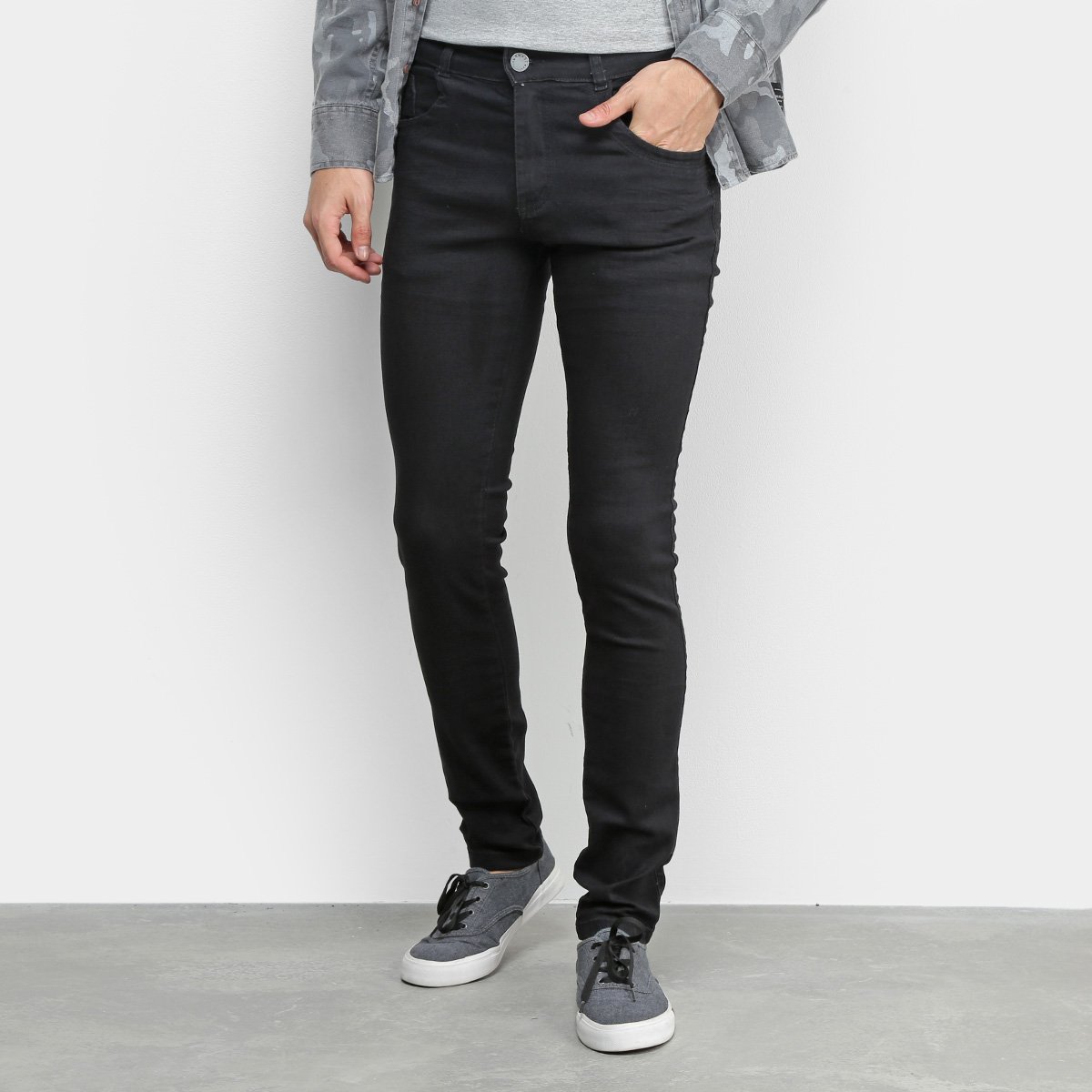 calça jeans preta skinning masculina