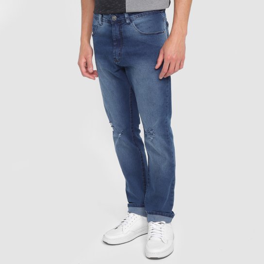 Calça Jeans Ecko Slim Estonada Masculina - Azul Menor preço em Calça Jeans Ecko Slim Estonada Masculina - Azul