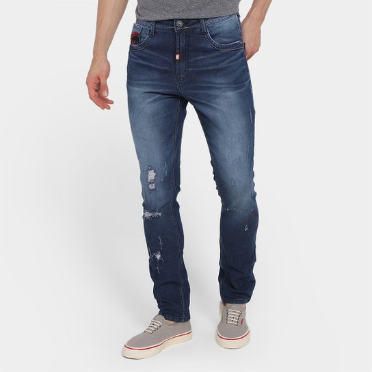 Calça Jeans Ecko Slim Puídos Masculina - Azul Menor preço em Calça Jeans Ecko Slim Puídos Masculina - Azul
