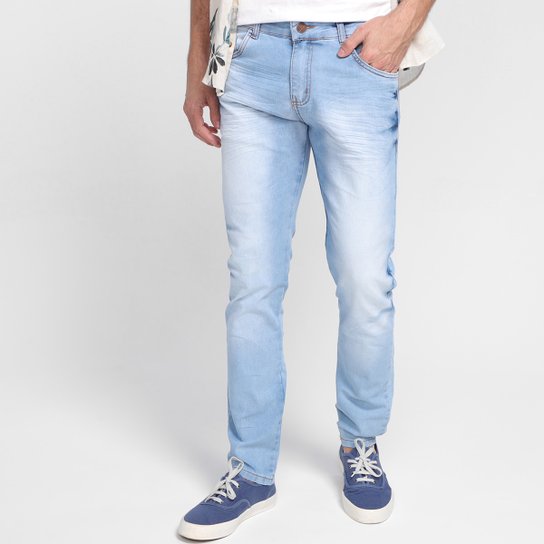 Calça Jeans Ecxo Cintura Média Masculina - Azul Claro Menor preço em Calça Jeans Ecxo Cintura Média Masculina - Azul Claro