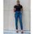 CALÇA JEANS ESCURA RETA FEMININA CINTURA ALTA COM CÓS LARGO - Jeans