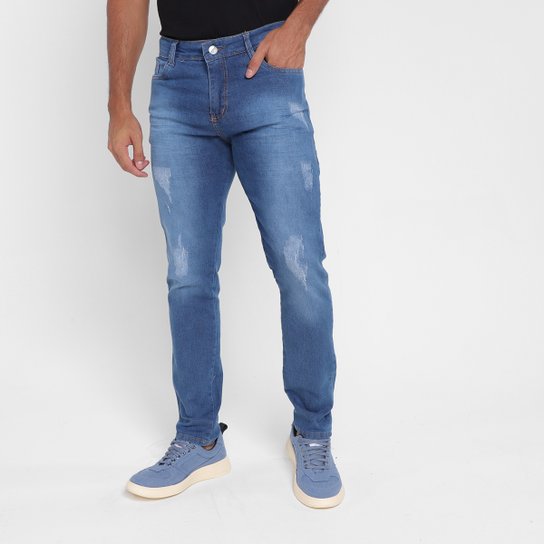 Calça Jeans Evidence Skinny Puídos Masculina - Azul Claro Menor preço em Calça Jeans Evidence Skinny Puídos Masculina - Azul Claro