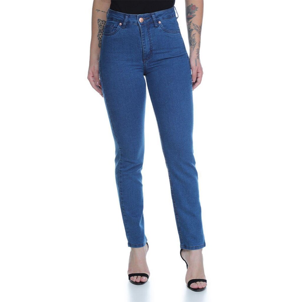 Calça Jeans Fem Com Elastano Reta Cós Alto Vilejack VFCJ3039