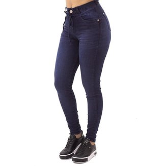 Calça Jeans Feminina Cigarrete Amarração na Cintura No Alcance Escura