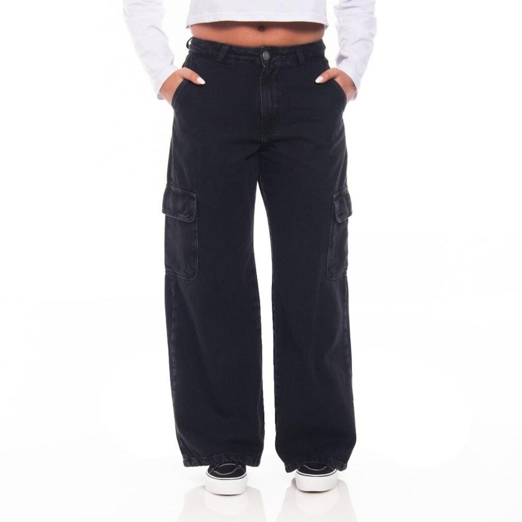 Calça Jeans Feminina Freesurf Cargo Preta