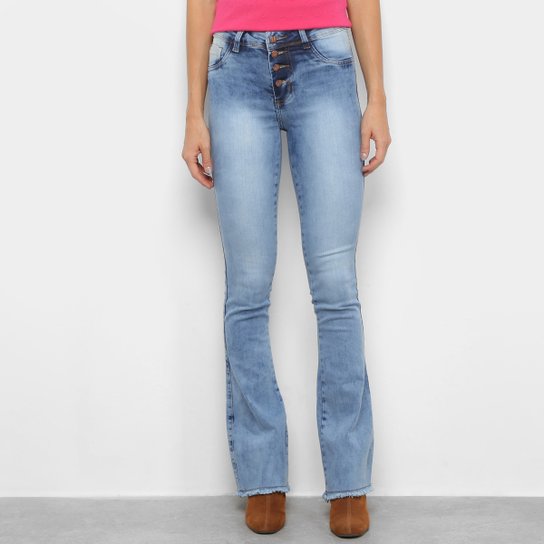 Calça Jeans Flare Coffee Estonada Quatro Botões Feminina - Azul Menor preço em Calça Jeans Flare Coffee Estonada Quatro Botões Feminina - Azul