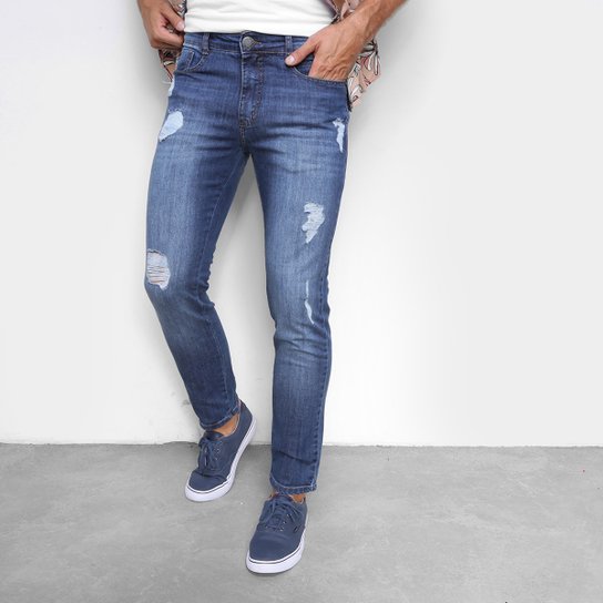 Calça Jeans Hering Slim Destroyed Masculina - Azul Escuro Menor preço em Calça Jeans Hering Slim Destroyed Masculina - Azul Escuro