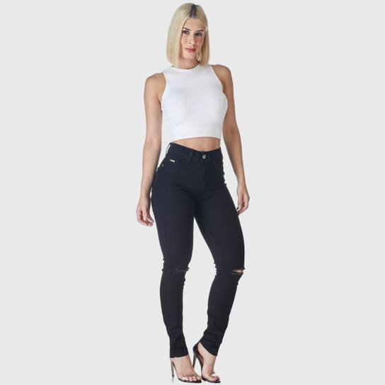 Calça Jeans HNO Jeans Skinny Rasgada Preta - Preto