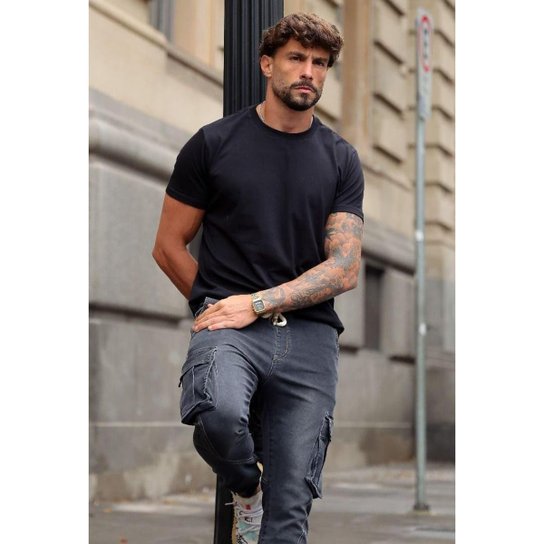 Calça Jeans Jogger Cargo Skinny Punho Elástico Codi Jeans