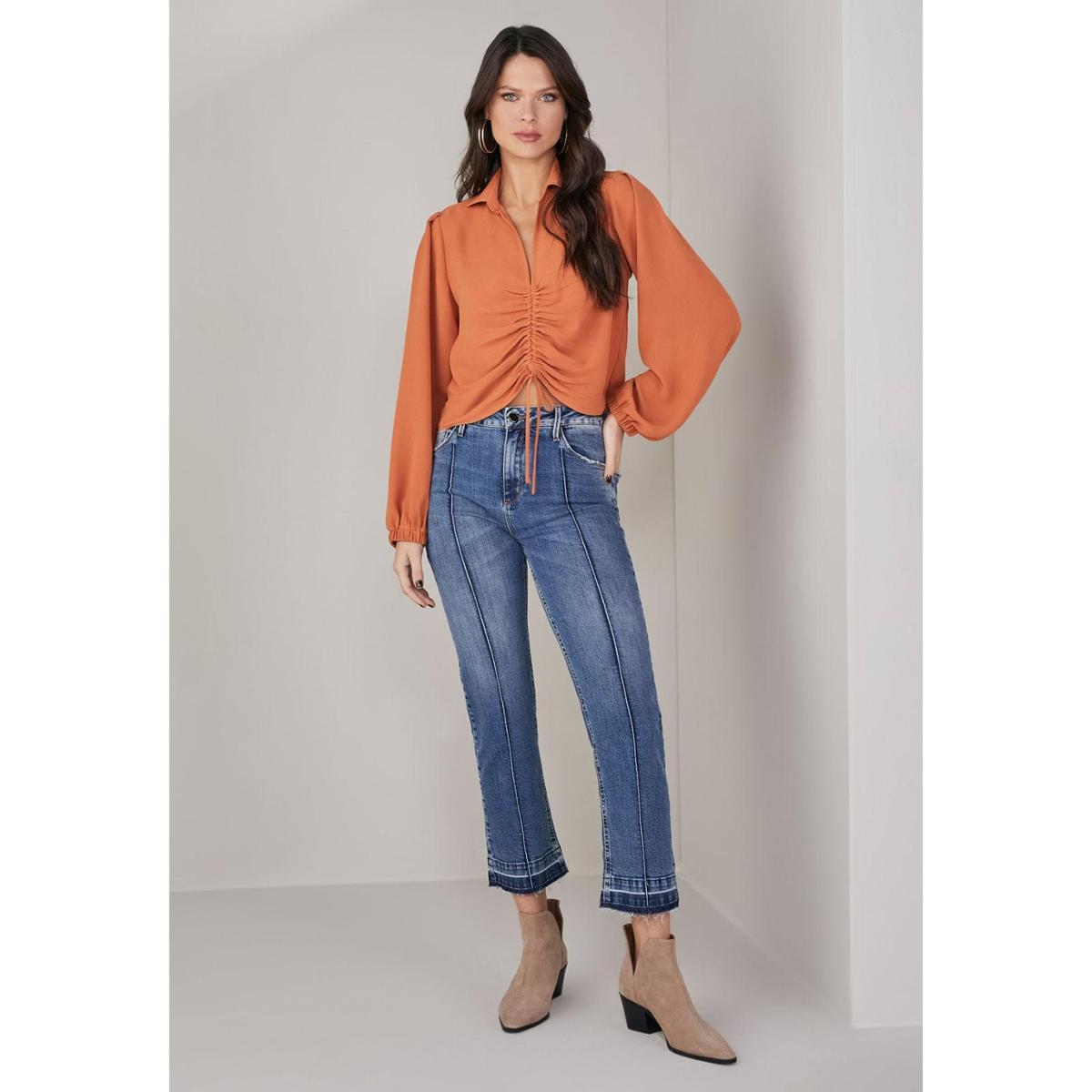 Calça Jeans Lado Avesso New Straight Cropped Azul 38