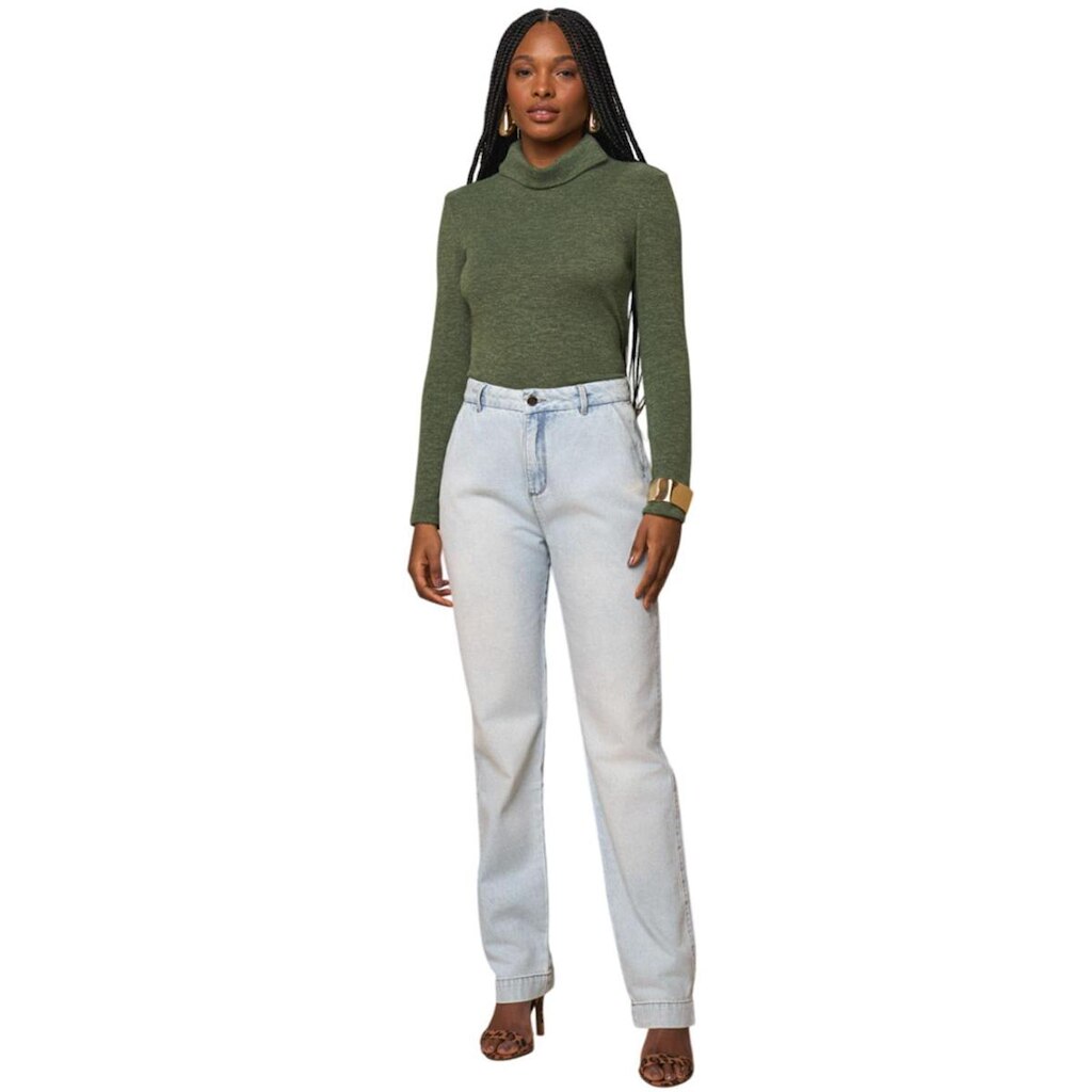 Calça Jeans Lado Avesso Reta Delave Azul Tam. 42